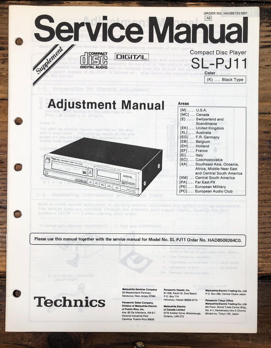 Technics SL-PJ11 CD Player Supp. Service Manual *Original*