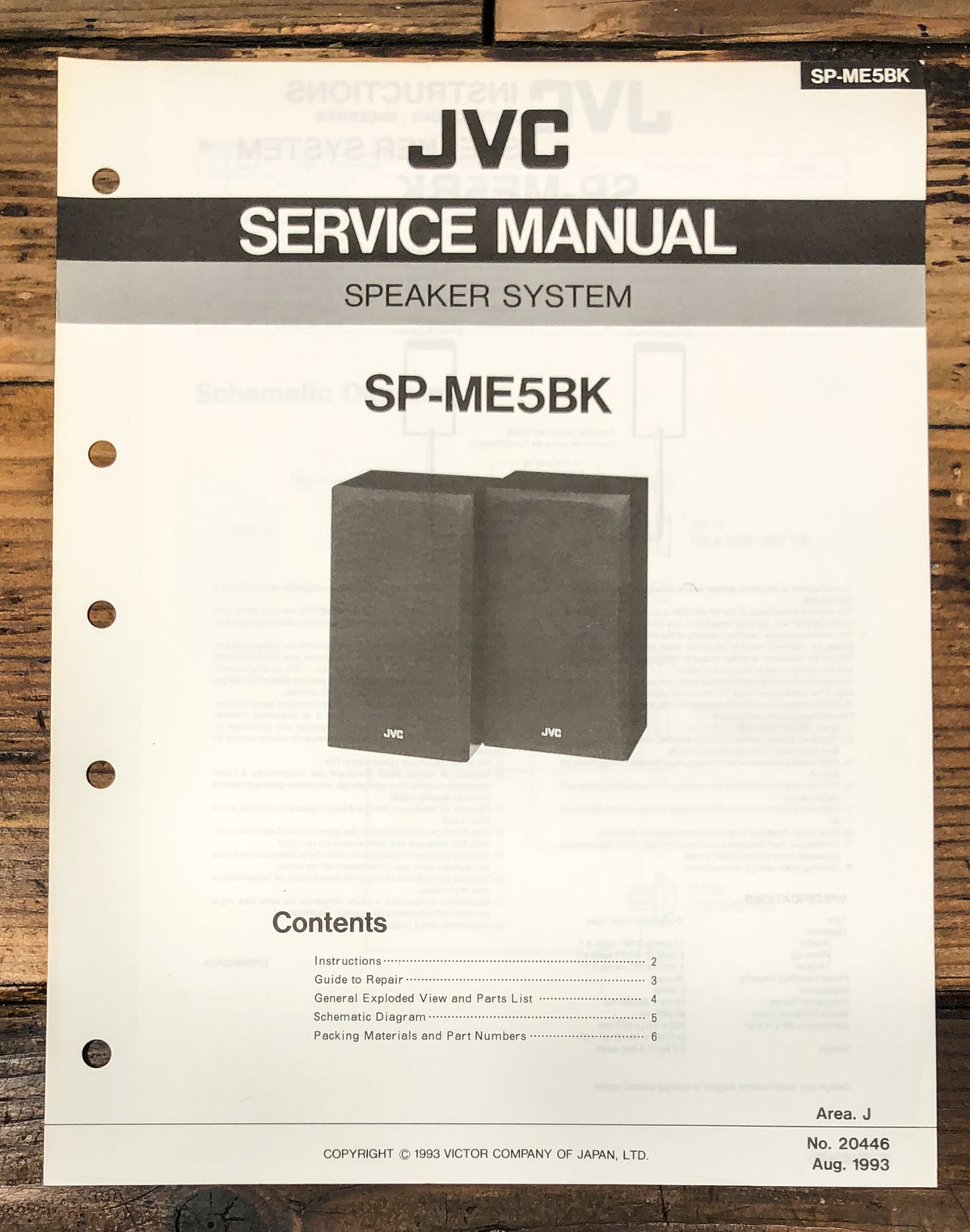 JVC SP-ME5 Speaker Service Manual *Original*
