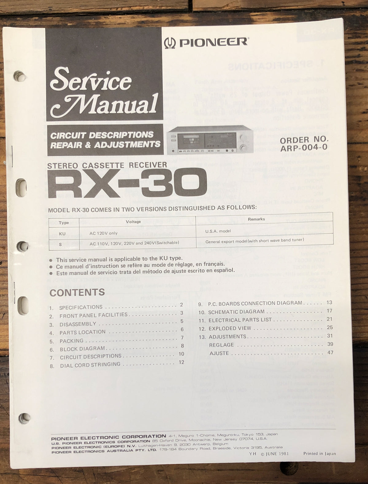 Pioneer RX-30 Receiver Service Manual *Original*