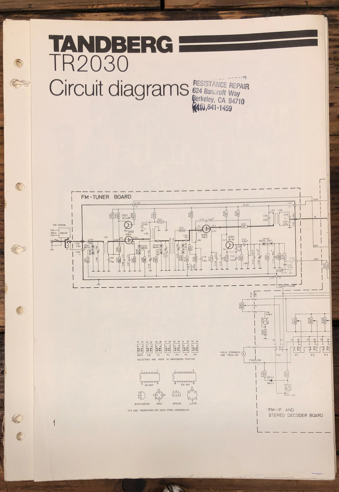 Tandberg TR-2030 TR2030 Receiver Circuit Diagrams *Original*