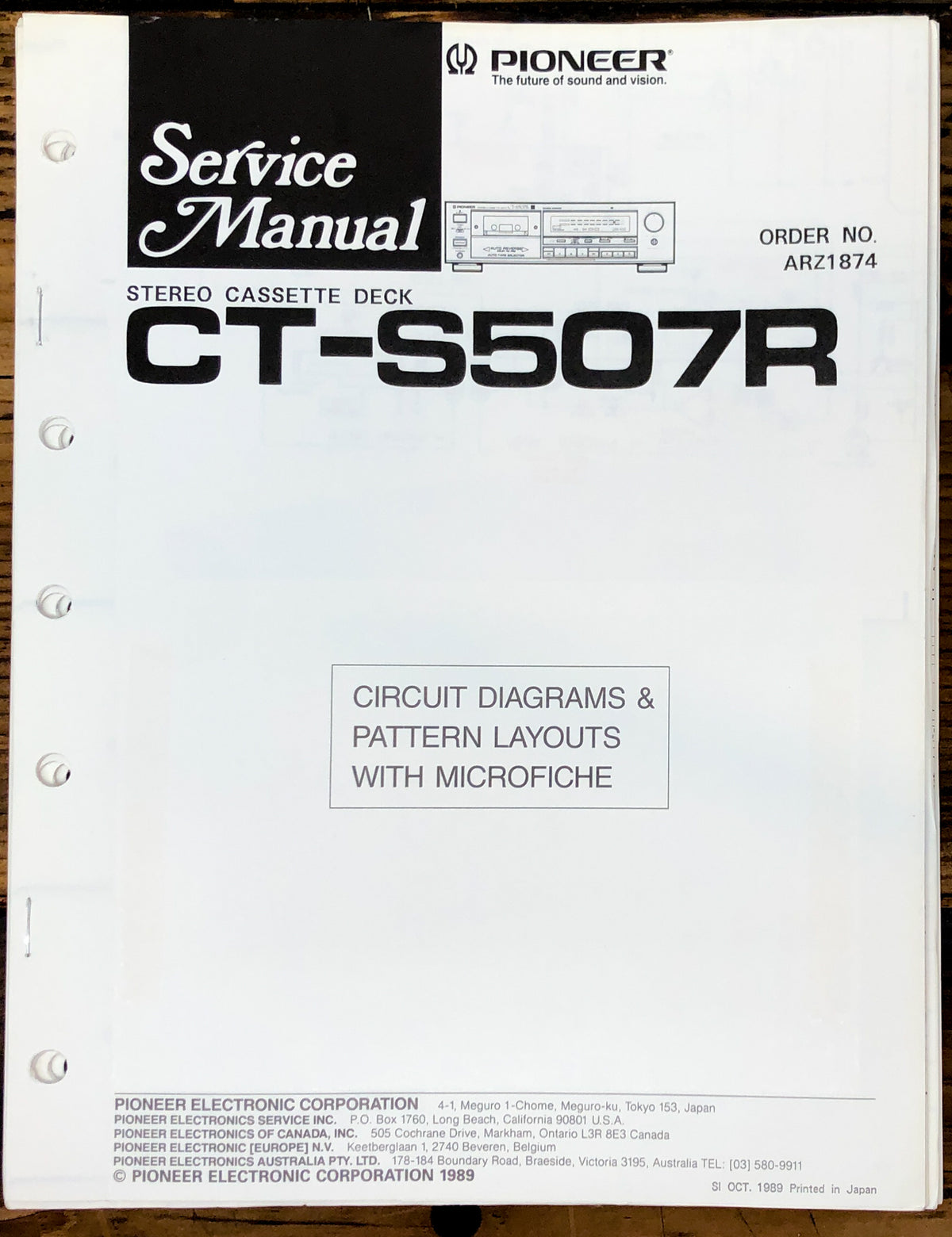 Pioneer CT-S507R Cassette Service Manual *Original*