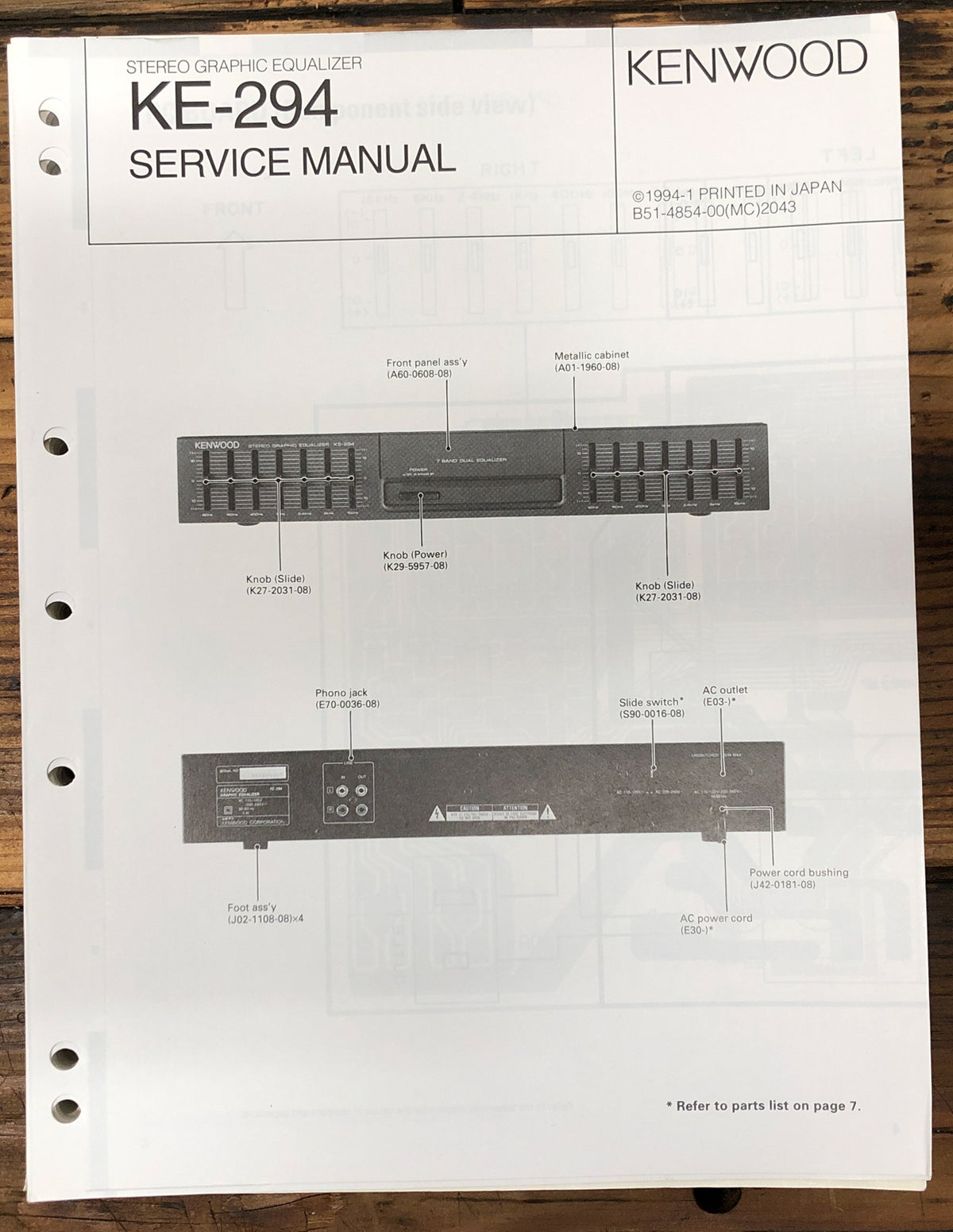 Kenwood KE-294 Equalizer Service Manual *Original*