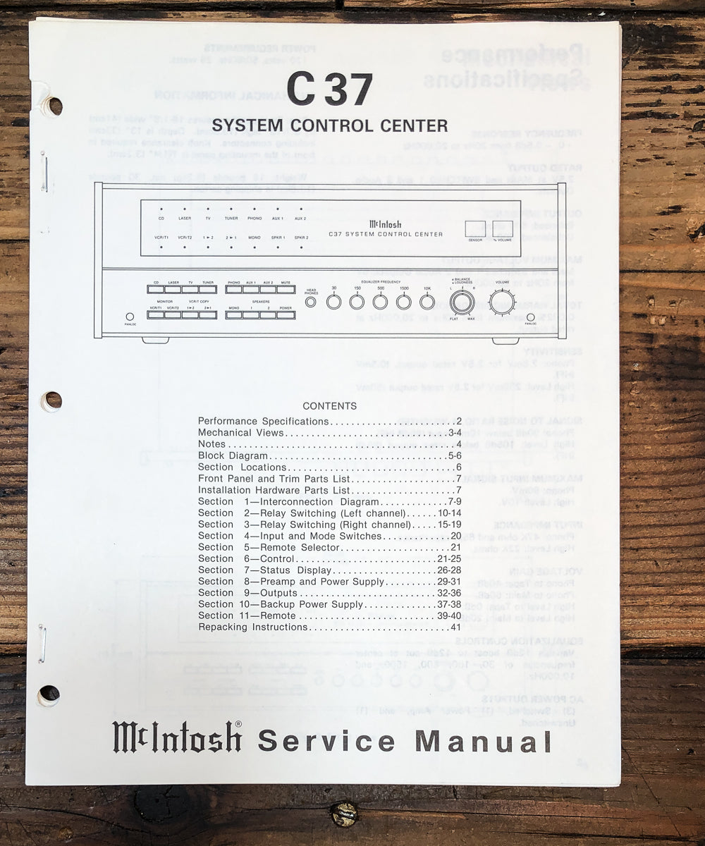 McIntosh C-37 Preamp / Preamplifier Service Manual *Original*