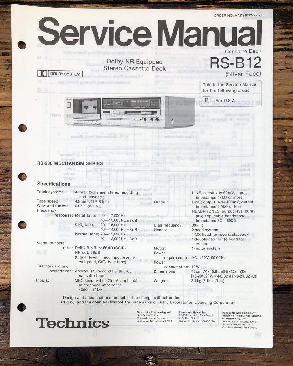 Technics RS-B12 Cassette Service Manual *Original*