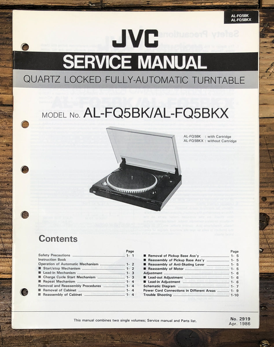 JVC AL-FQ5 AL-FQ5B Record Player / Turntable Service Manual *Original*