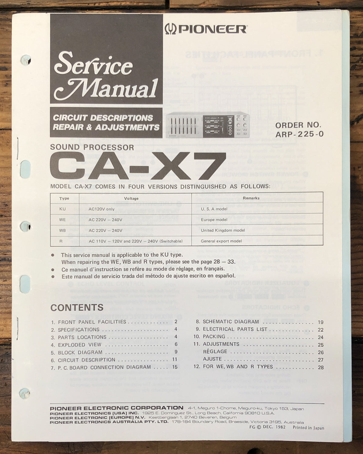 Pioneer CA-X7 Sound Processor Service Manual *Original*