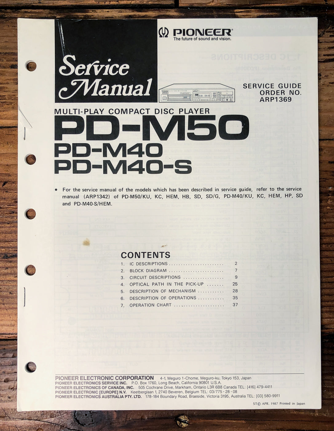 Pioneer PD-M50 PD-M40 CD Changer Service Manual #1 *Original*