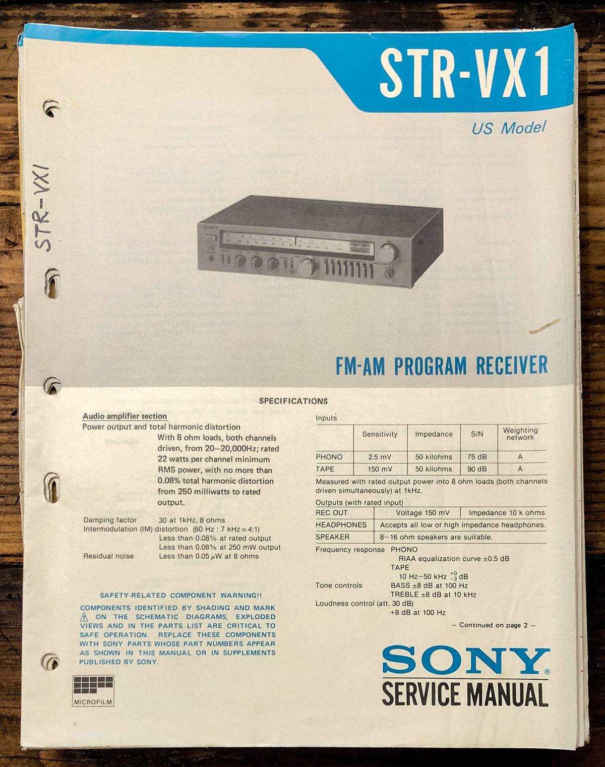 Sony STR-VX1 Receiver Service Manual *Original*