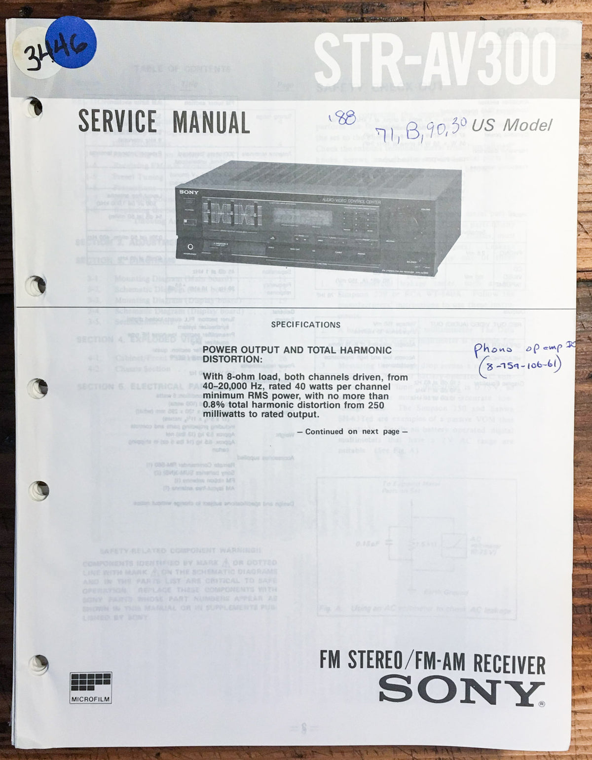 Sony STR-AV300 Receiver Service Manual *Original*