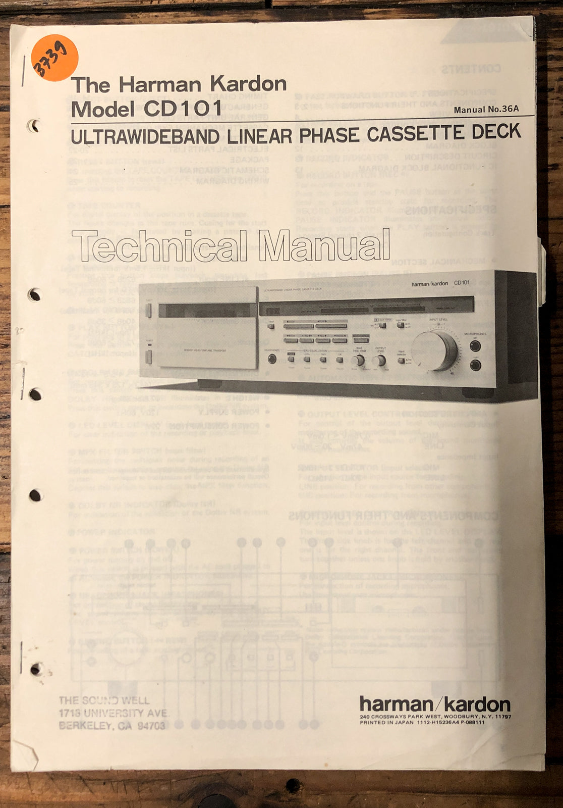 Harmon Kardon CD101 CD-101 Cassette Service Manual *Original*