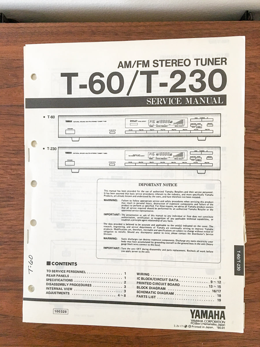 Yamaha T-60 T-230 Tuner Service Manual *Original*
