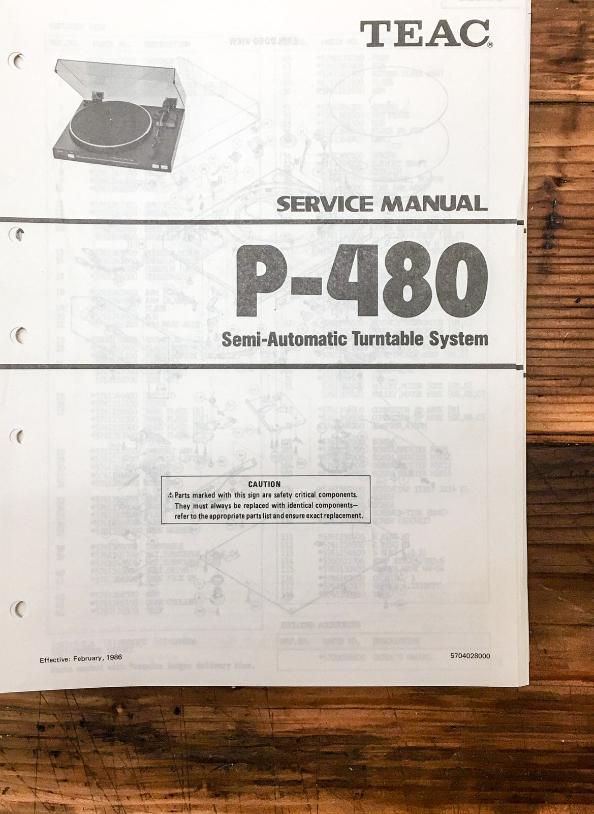 Teac P-480 Record Player / Turntable Service Manual *Original*