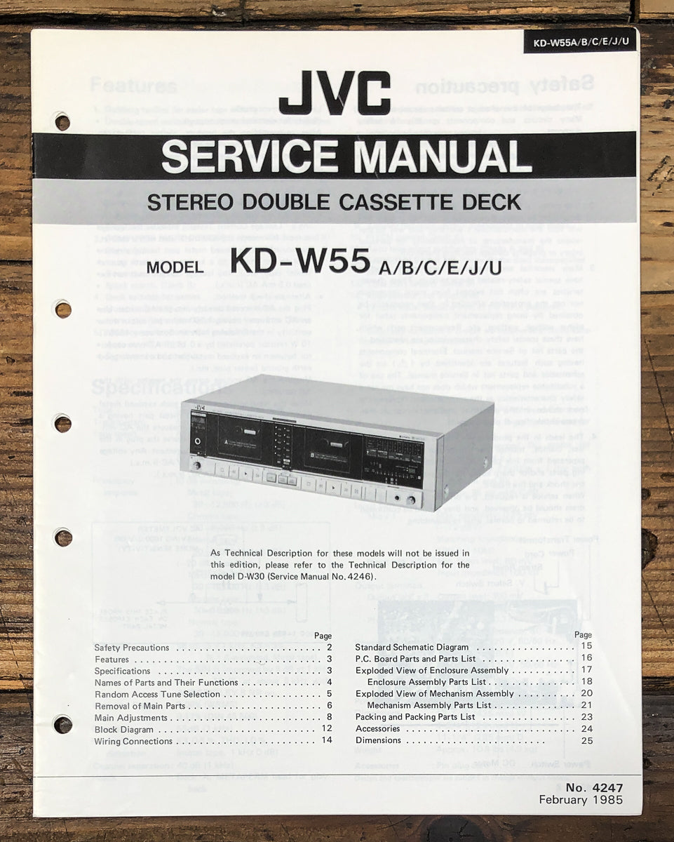 JVC KD-W55 Cassette Service Manual *Original*