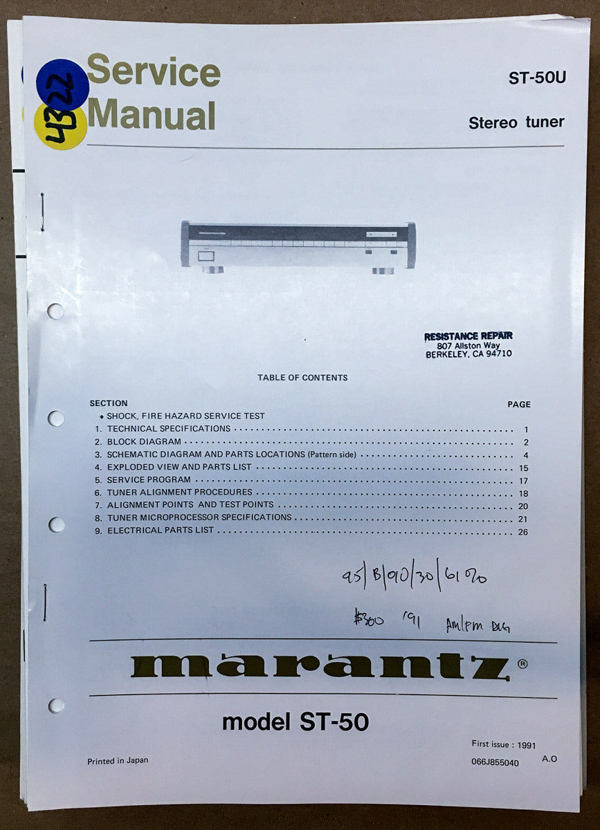 Marantz ST-50 ST-50U Tuner Service Manual *Original*