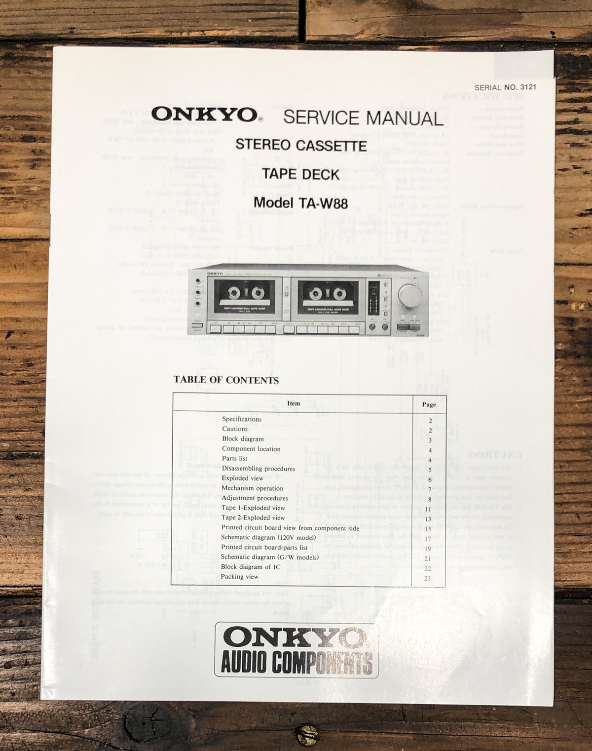 Onkyo TA-W88 Cassette Service Manual *Original*