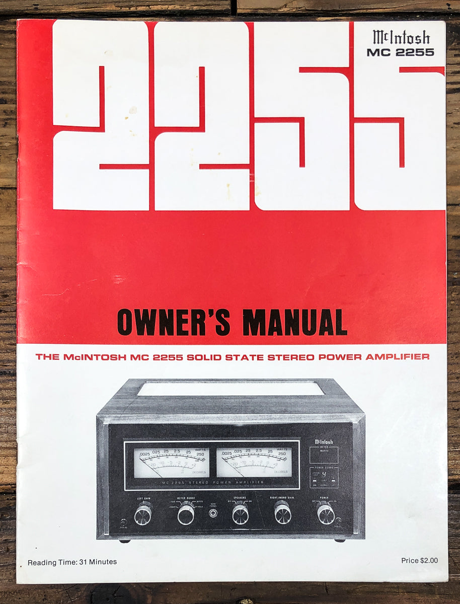 McIntosh MC 2255 MC-2255 Amplifier Owners / User Manual *Original*