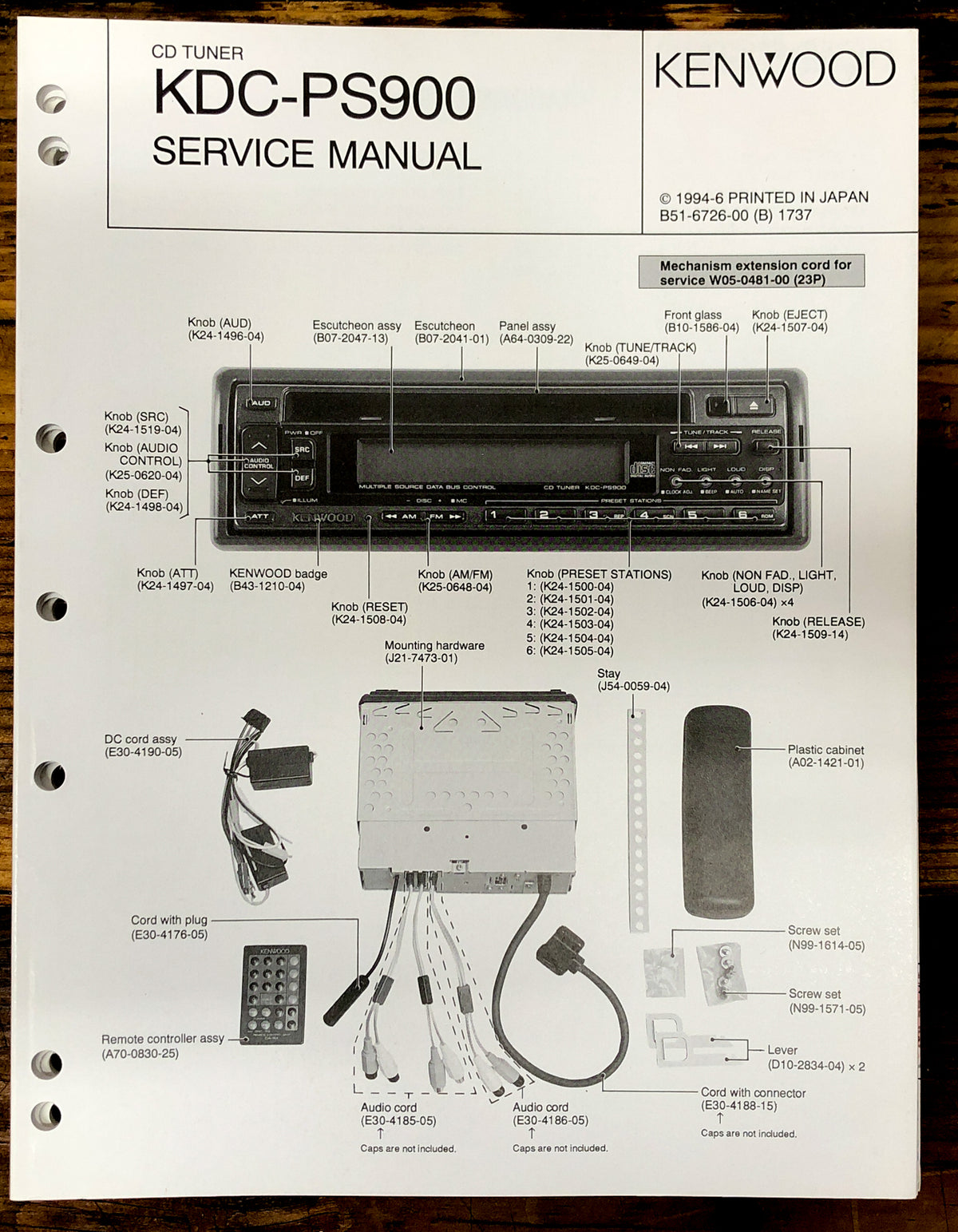 Kenwood KDC-PS900 Car Stereo Service Manual *Original* #1