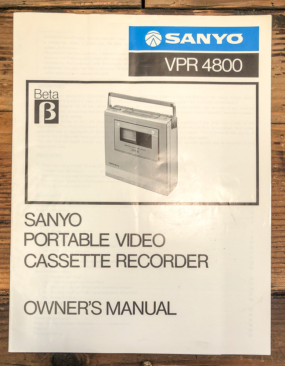 Sanyo VPR 4800 Portable Beta Cassette Owners / User Manual *Original*