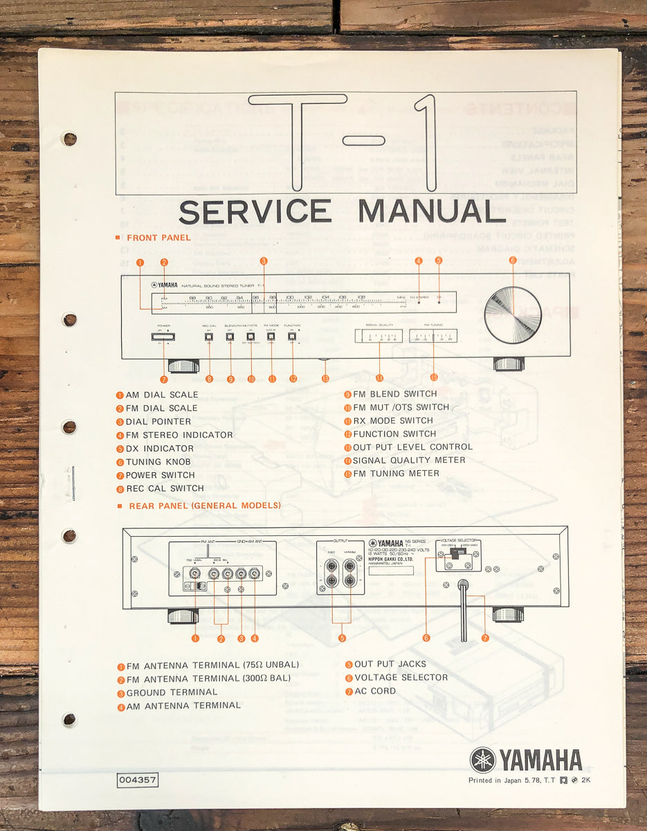 Yamaha T-1 Tuner Service Manual *Original*