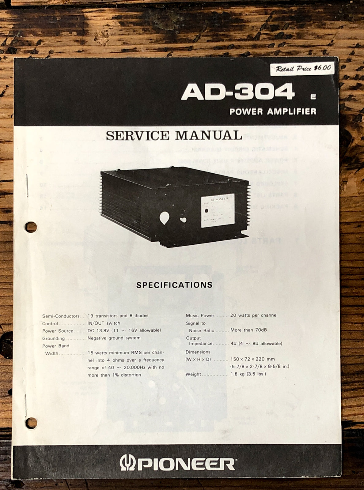 Pioneer AD-304 Amplifier Service Manual *Original*