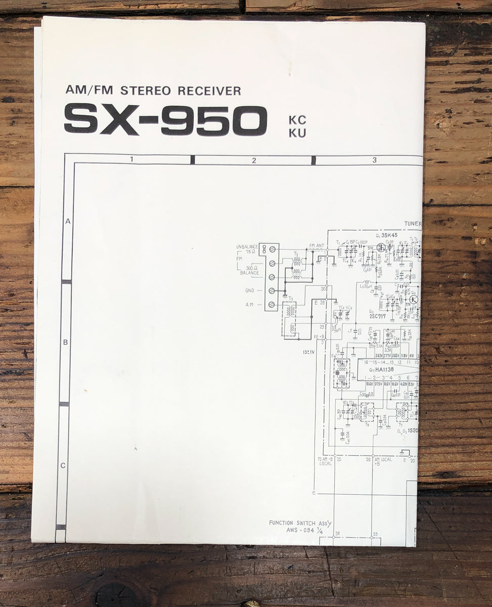 Pioneer SX-950 KC KU Receiver Fold Out Schematic *Original*