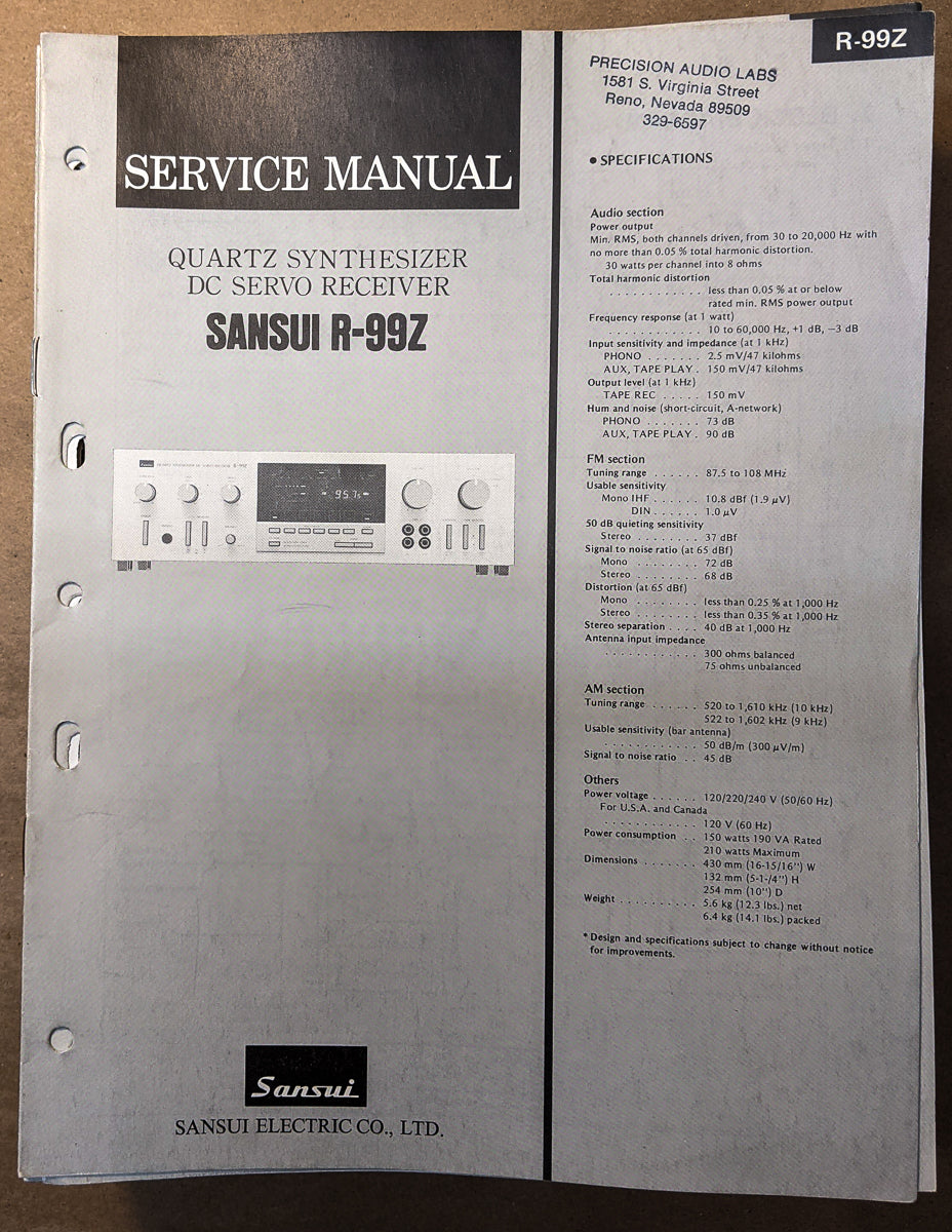 Sansui R-99Z Receiver Service Manual *Original*