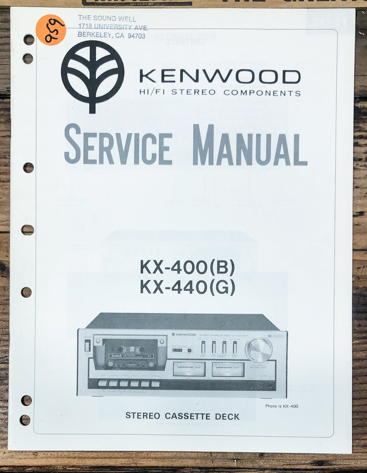Kenwood KX-400 KX-440 Cassette Service Manual *Original*