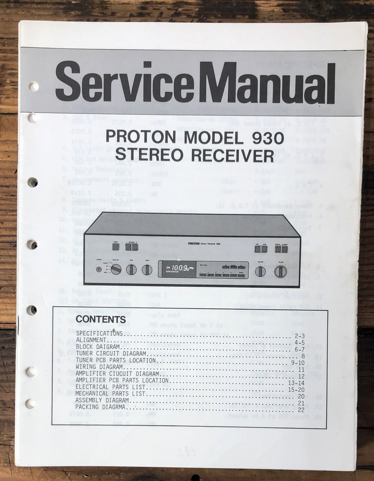 Proton Model 930 Receiver Service Manual *Original*