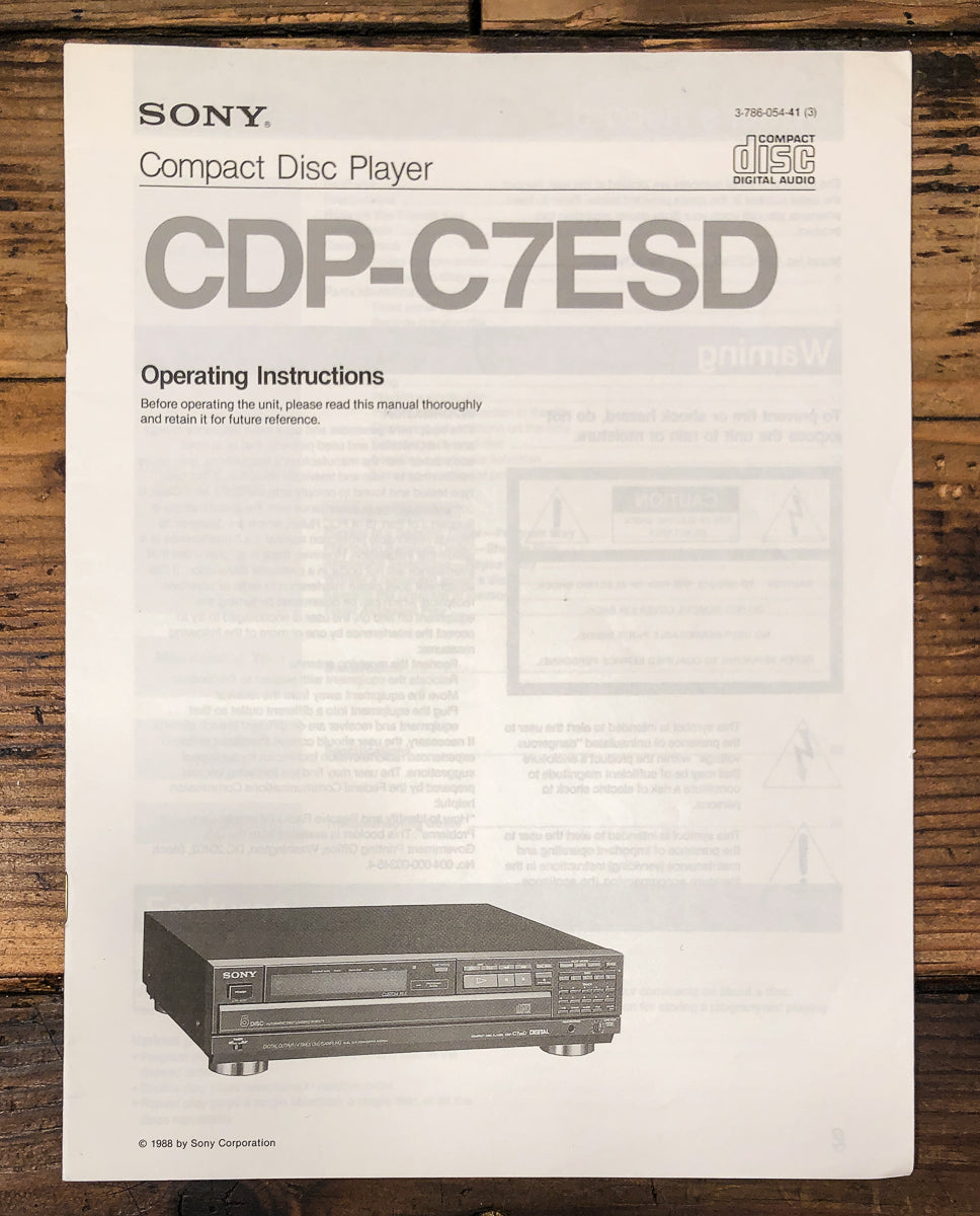 Sony CDP-C7ESD CD Player Owners / User Manual *Original*