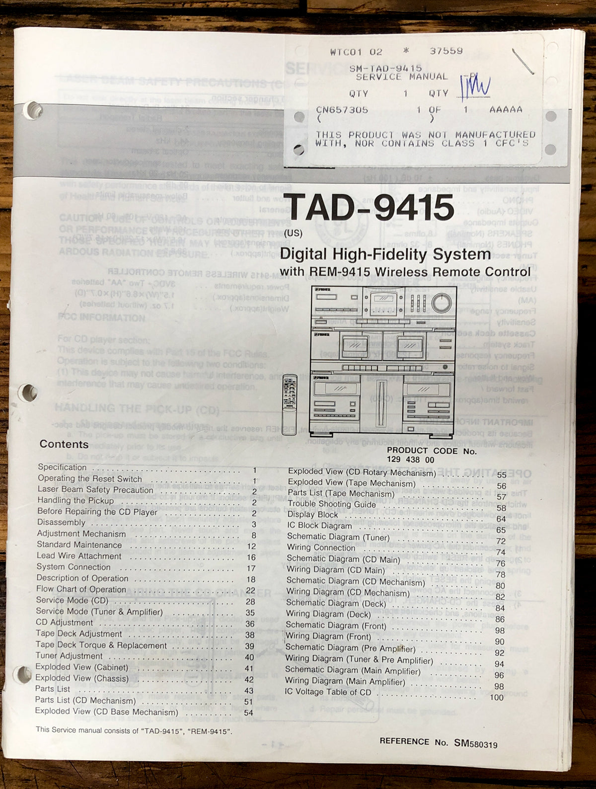 Fisher TAD-9415 Stereo Service Manual *Original*