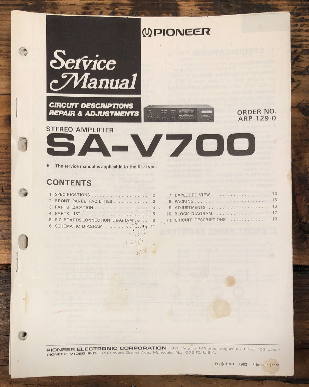 Pioneer SA-V700 Amplifier Service Manual *Original*