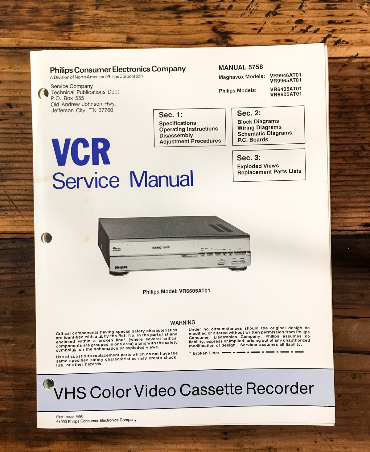 Philips Magnavox VR9946 VR9965 VR6405 VR6605 VCR Service Manual *Original*