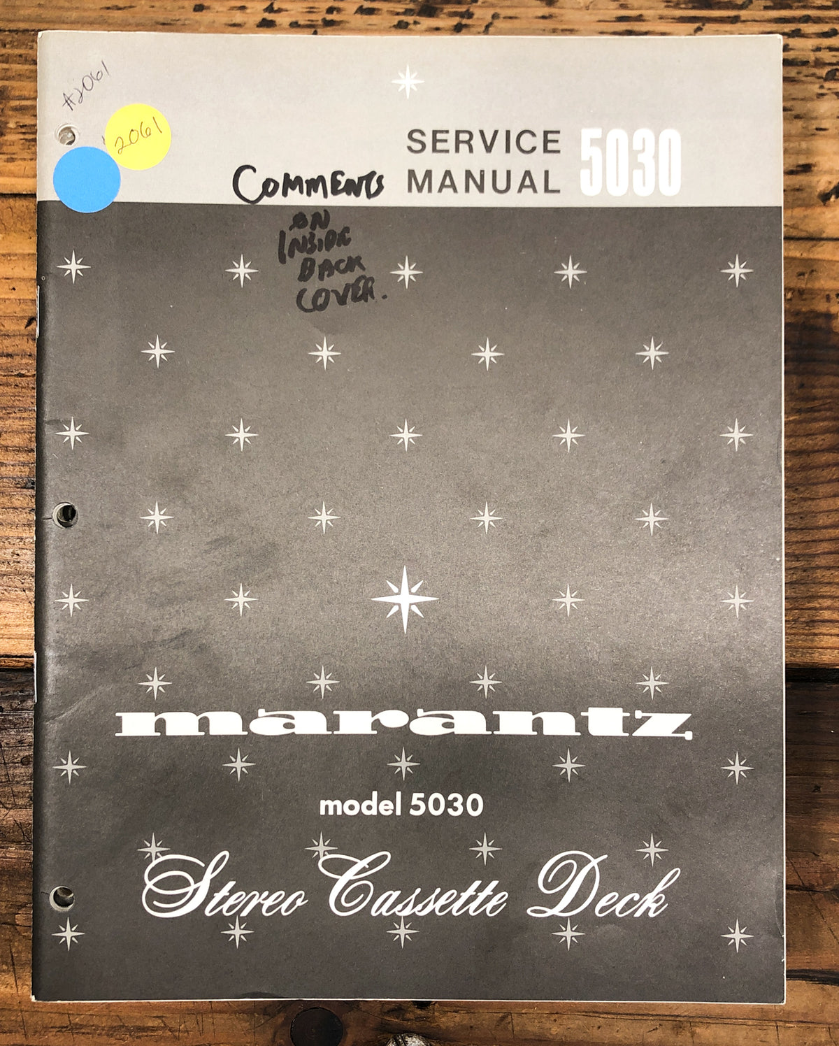 Marantz Model 5030 Cassette Service Manual *Original*