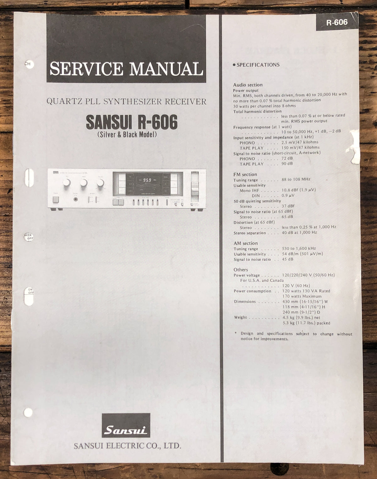 Sansui R-606 Receiver Service Manual *Original*