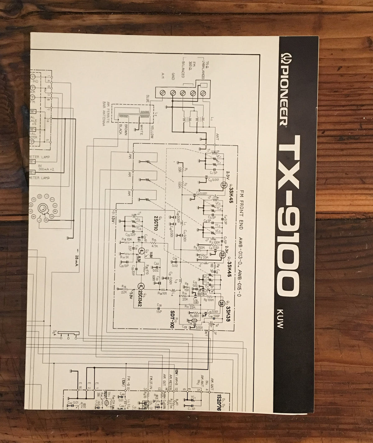 Pioneer TX-9100 KUW Tuner Fold Out Schematic Manual *Original*