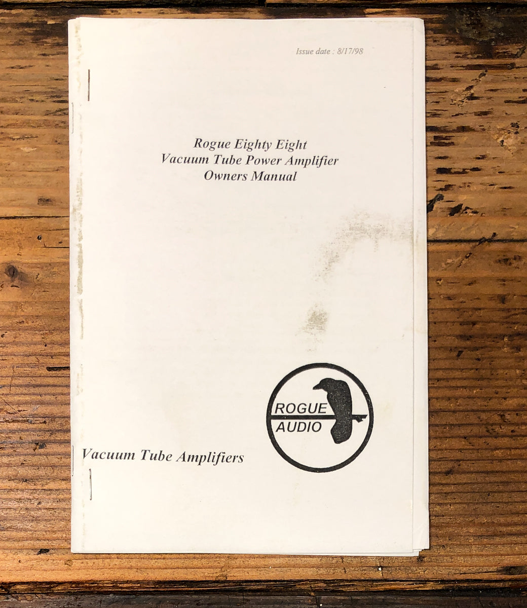 Rogue Audio Model 88 Tube Amplifier Owners / User Manual *Original*