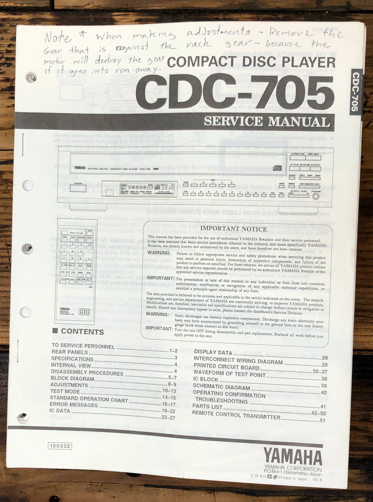 Yamaha CDC-705 CD Player Service Manual *Original*