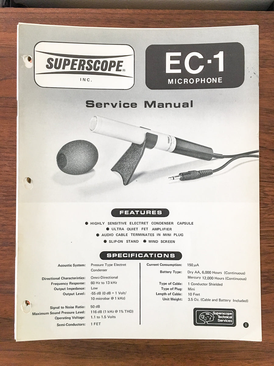 Superscope EC-1 Microphone Service Manual *Original*