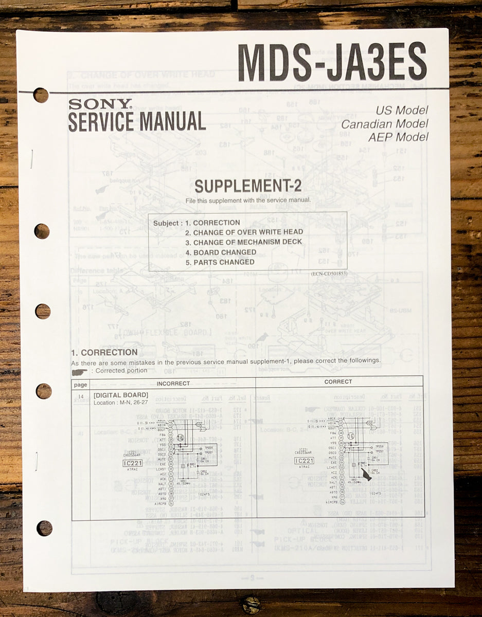 Sony MDS-JA3ES MD Deck Service Manual *Original* #2