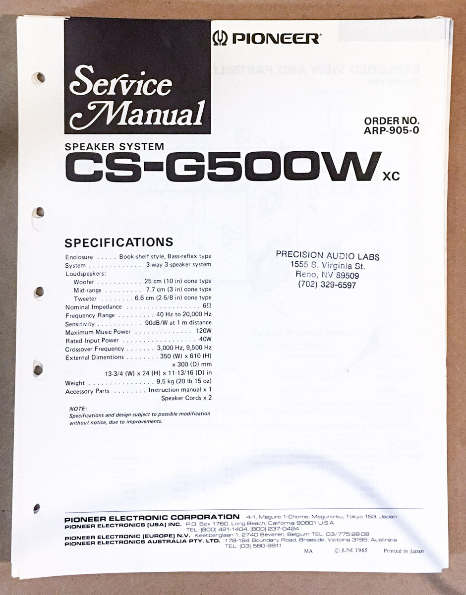Pioneer CS-G500W SPEAKER Service Manual *Original*