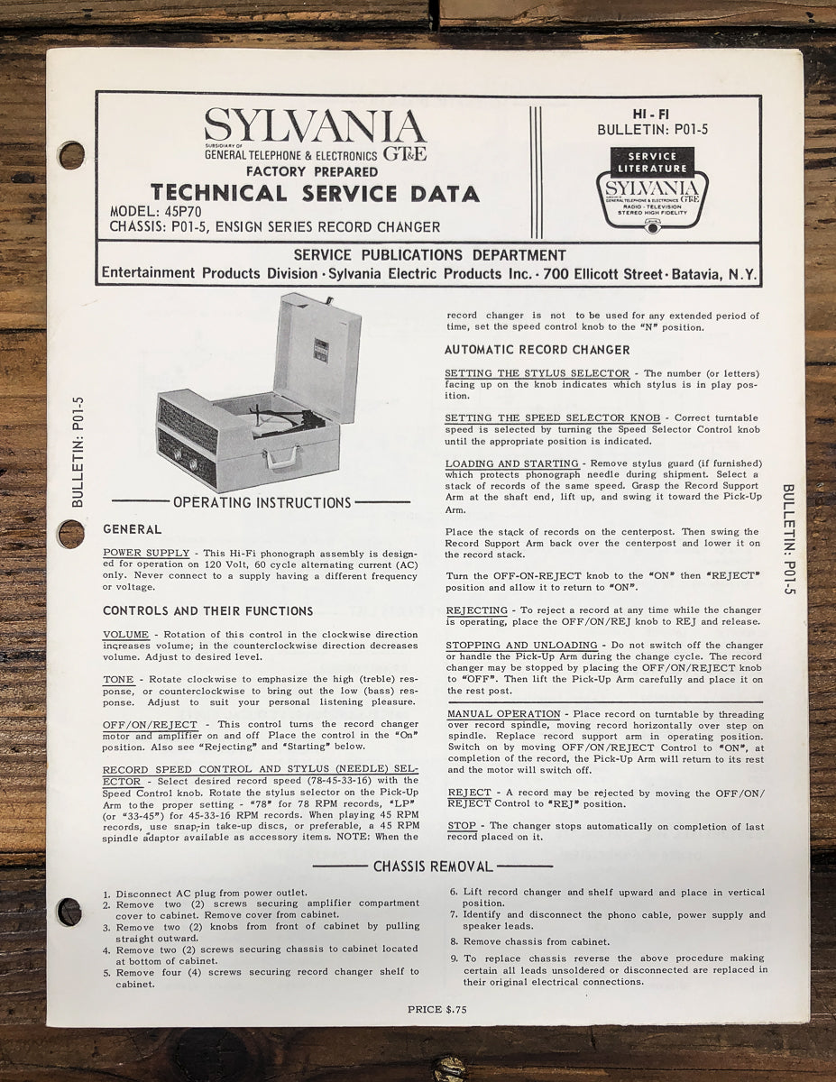 GTE Sylvania Exponent 45P70 Stereo Service Manual *Original*