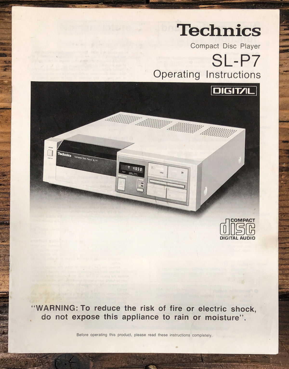 Technics SL-P7 CD Player Owners / User Manual *Original*