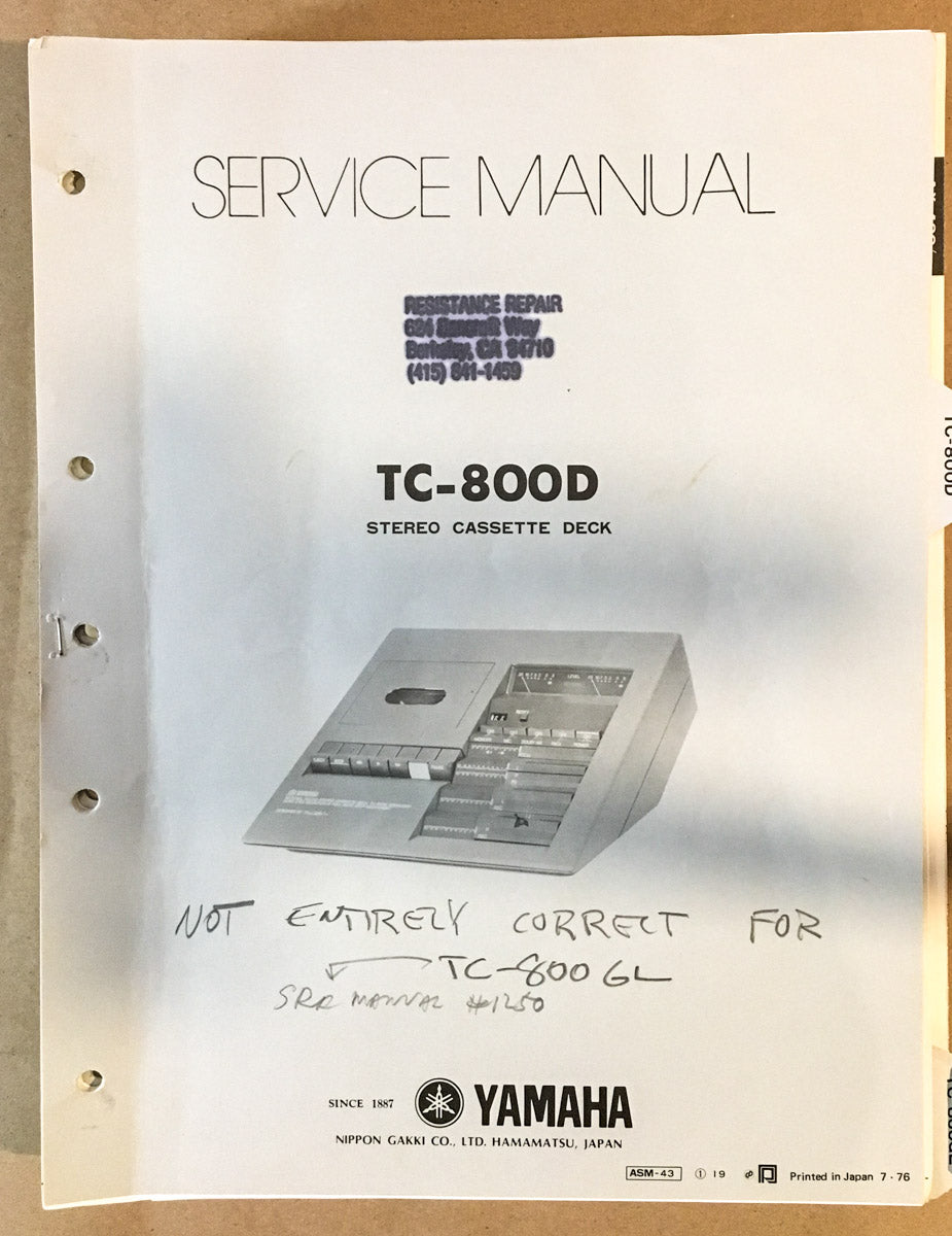 Yamaha TC-800D Cassette Service Manual *Original*