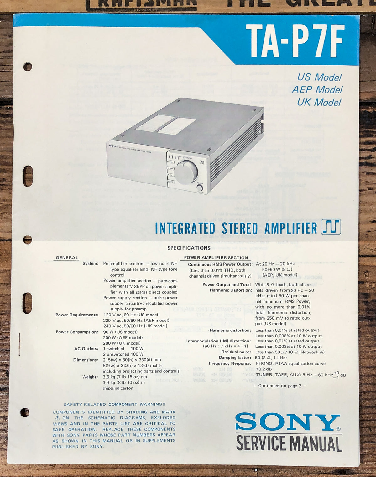 Sony TA-P7F Amplifier Service Manual *Original*