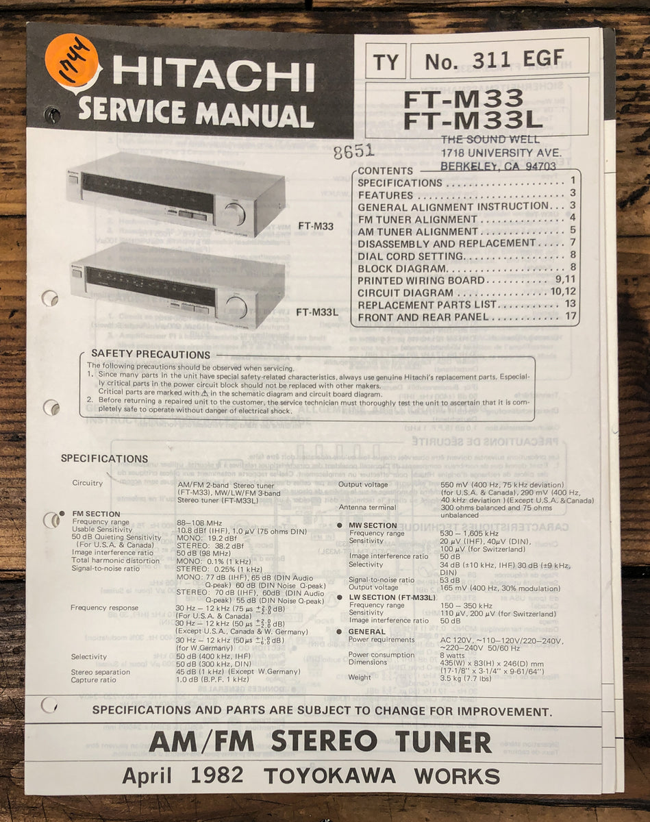 Tuner HIFI Hitachi FT-M33L – Vintage Années 80/90 – Occasion Fonctionnel