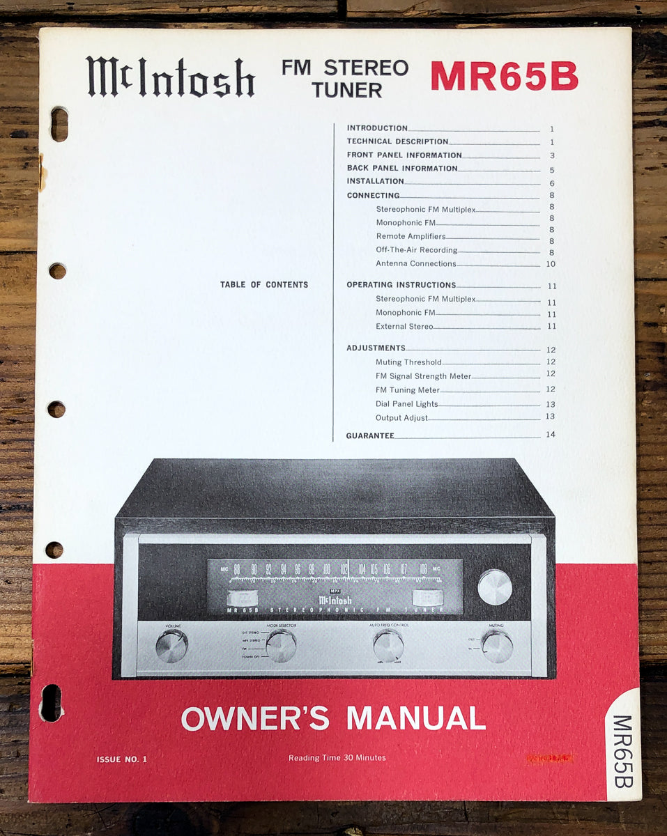McIntosh MR-65B MR-65 B Tuner Owners / User Manual *Original*