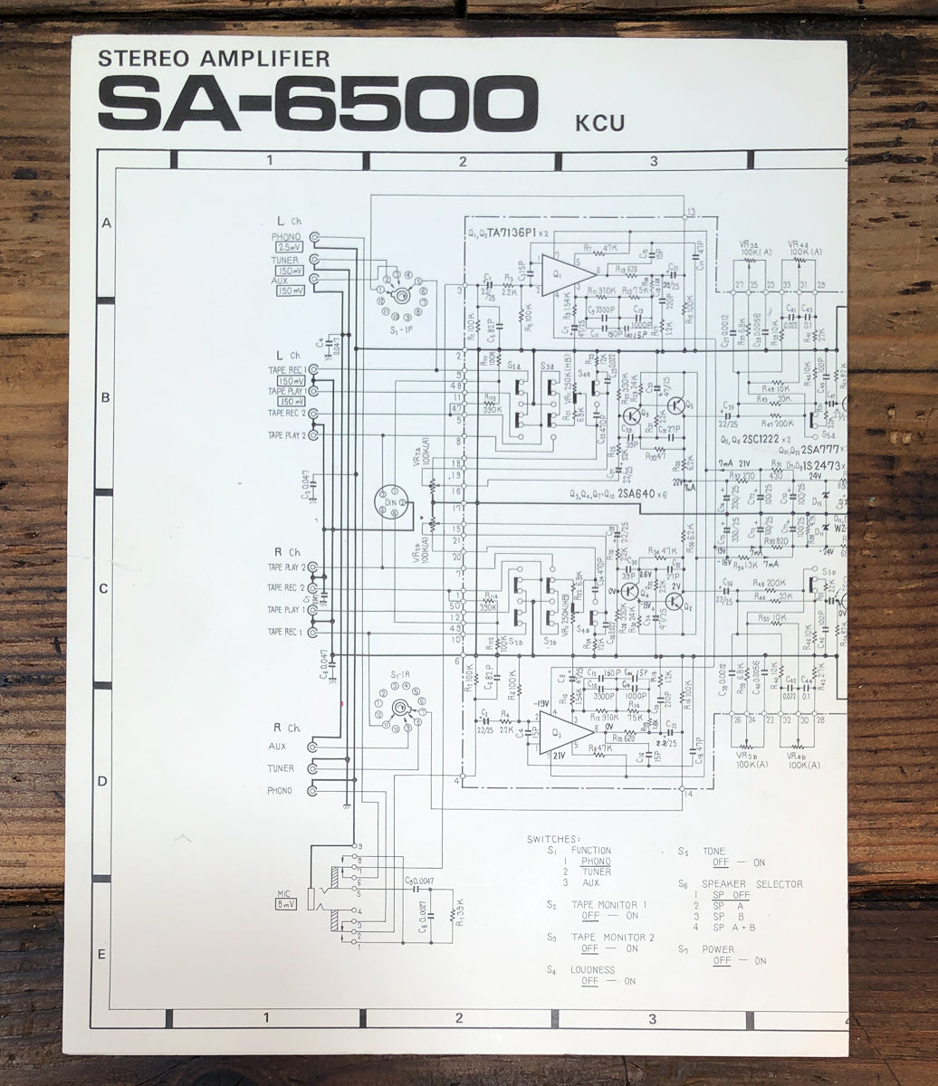 Pioneer SA-6500 KCU Amplifier Fold Out Schematic *Original*