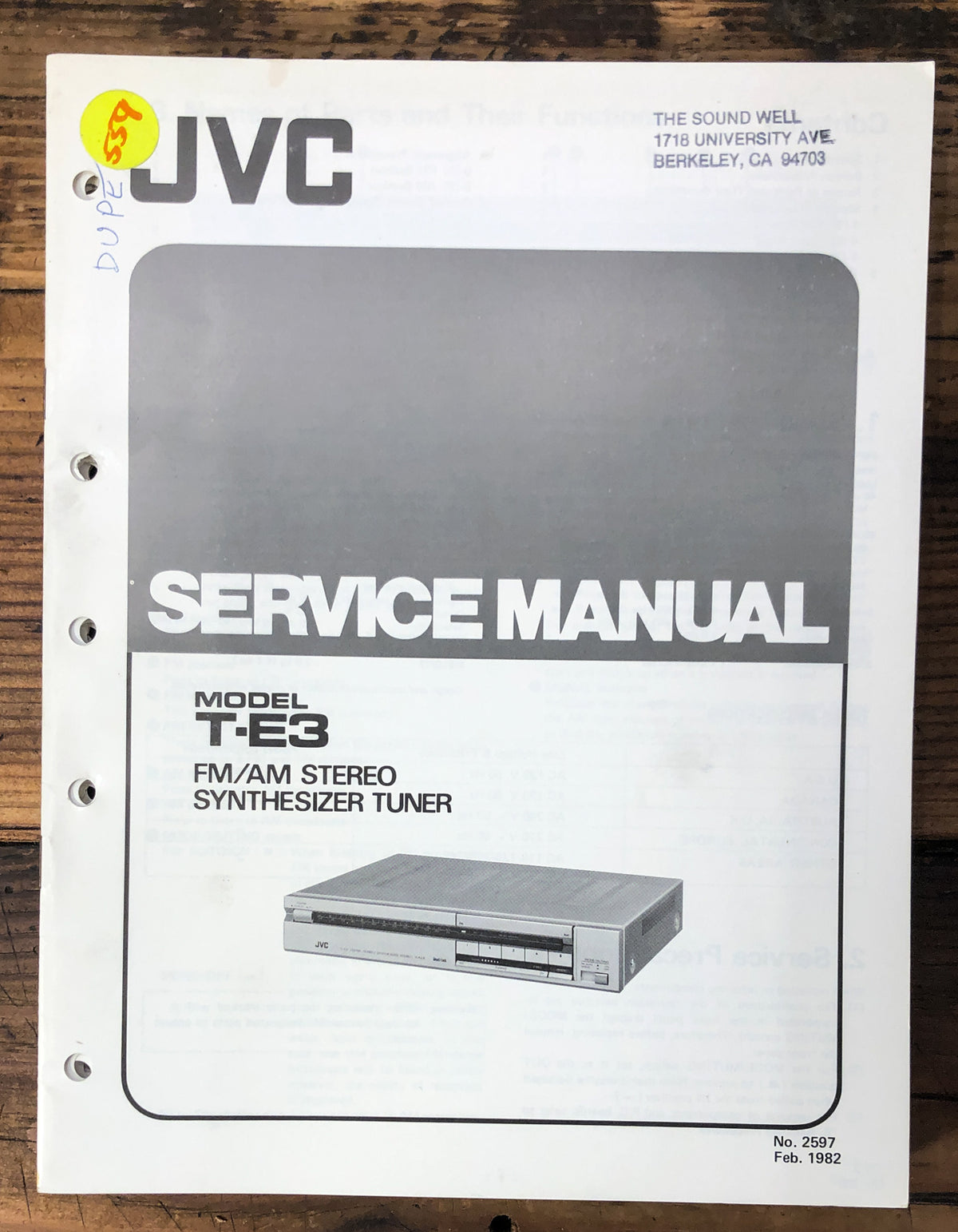 JVC T-E3 Tuner Service Manual *Original*