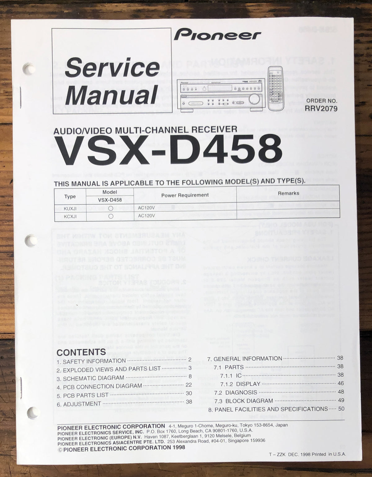 Pioneer VSX-D458 Receiver Service Manual *Original*