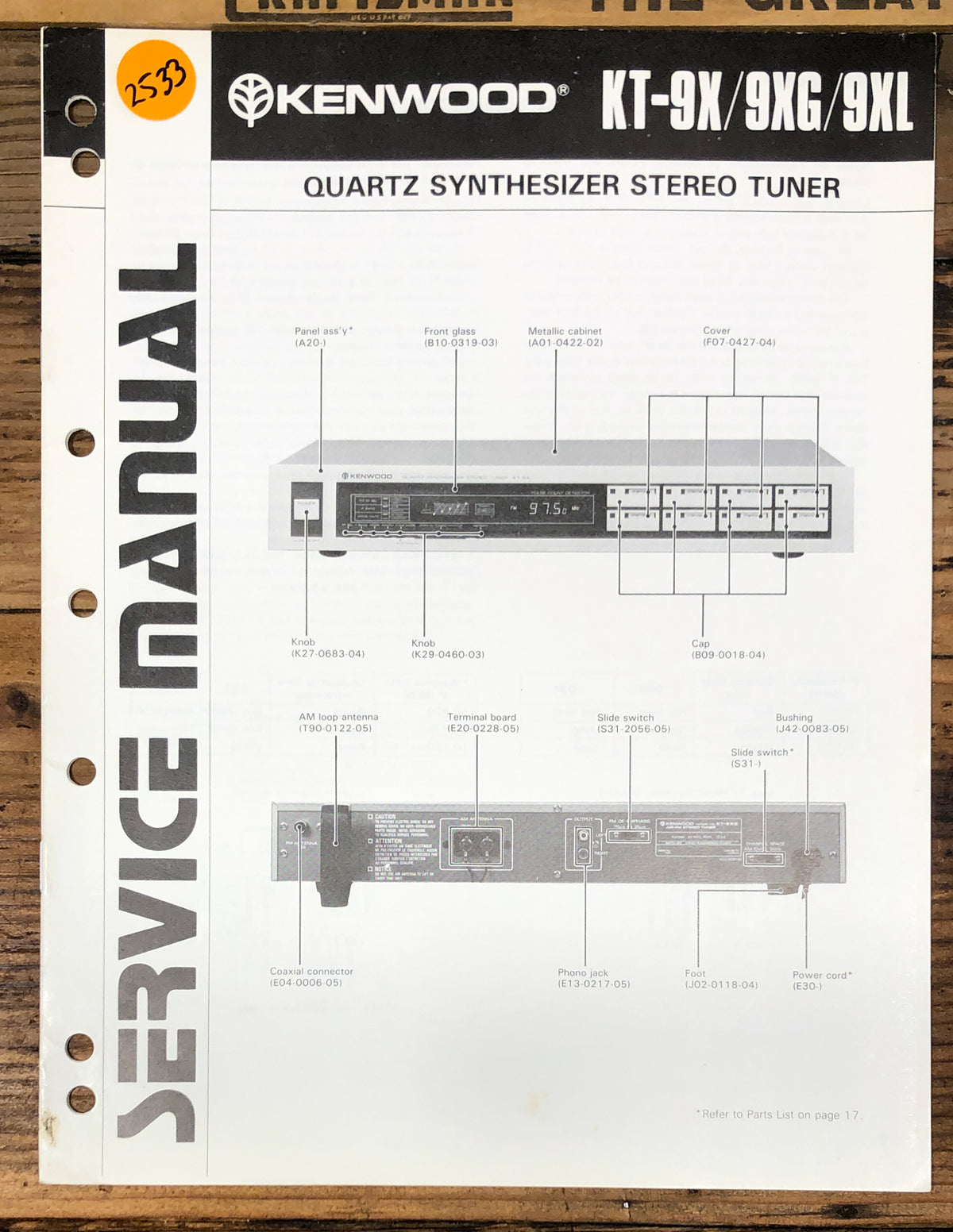 Kenwood KT-9X KT-9XG KT-9XL Tuner Service Manual *Original*